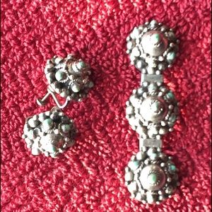 Vintage Mexican turquoise earrings and brooch